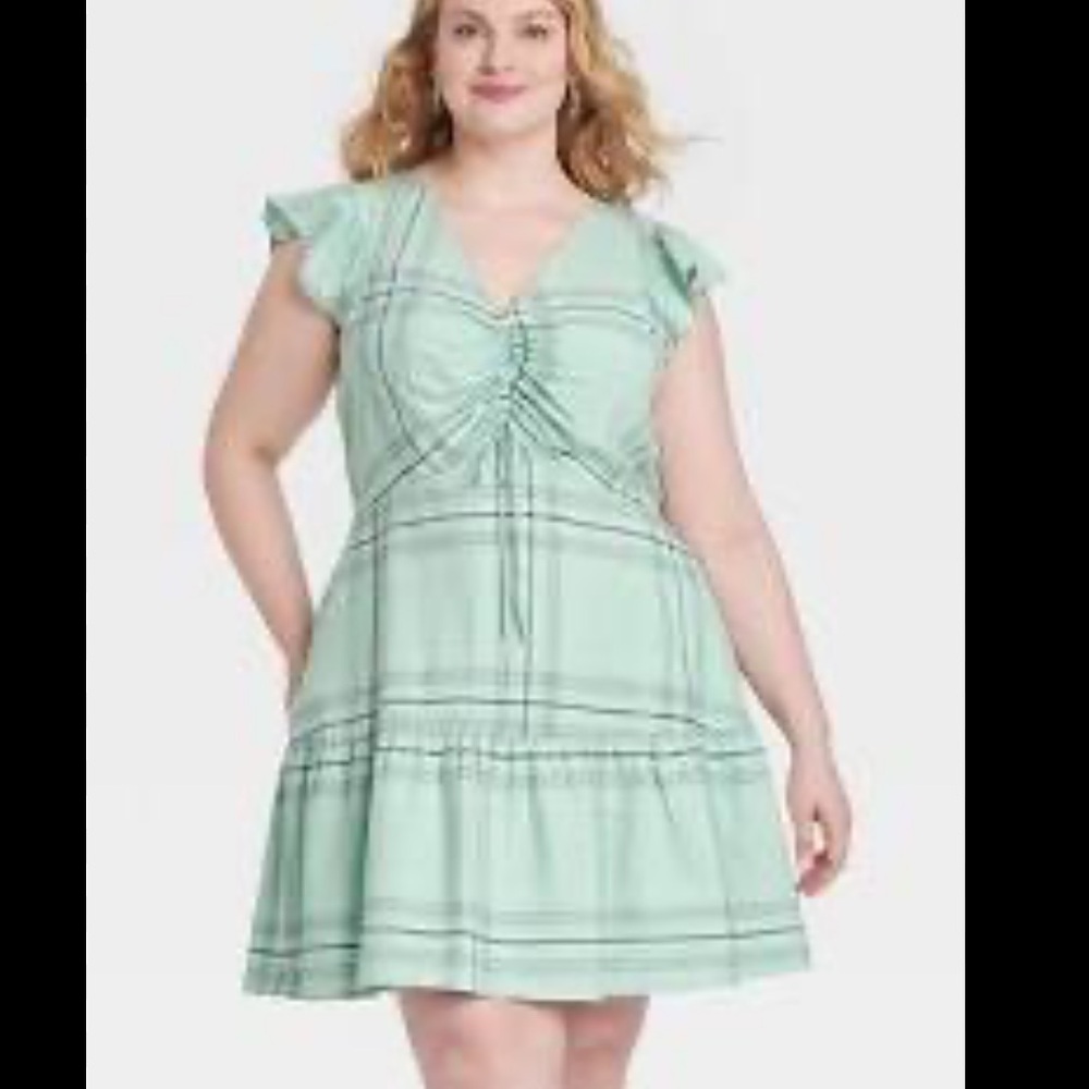 Universal Thread Mint Green Plaid V-Neck Dress